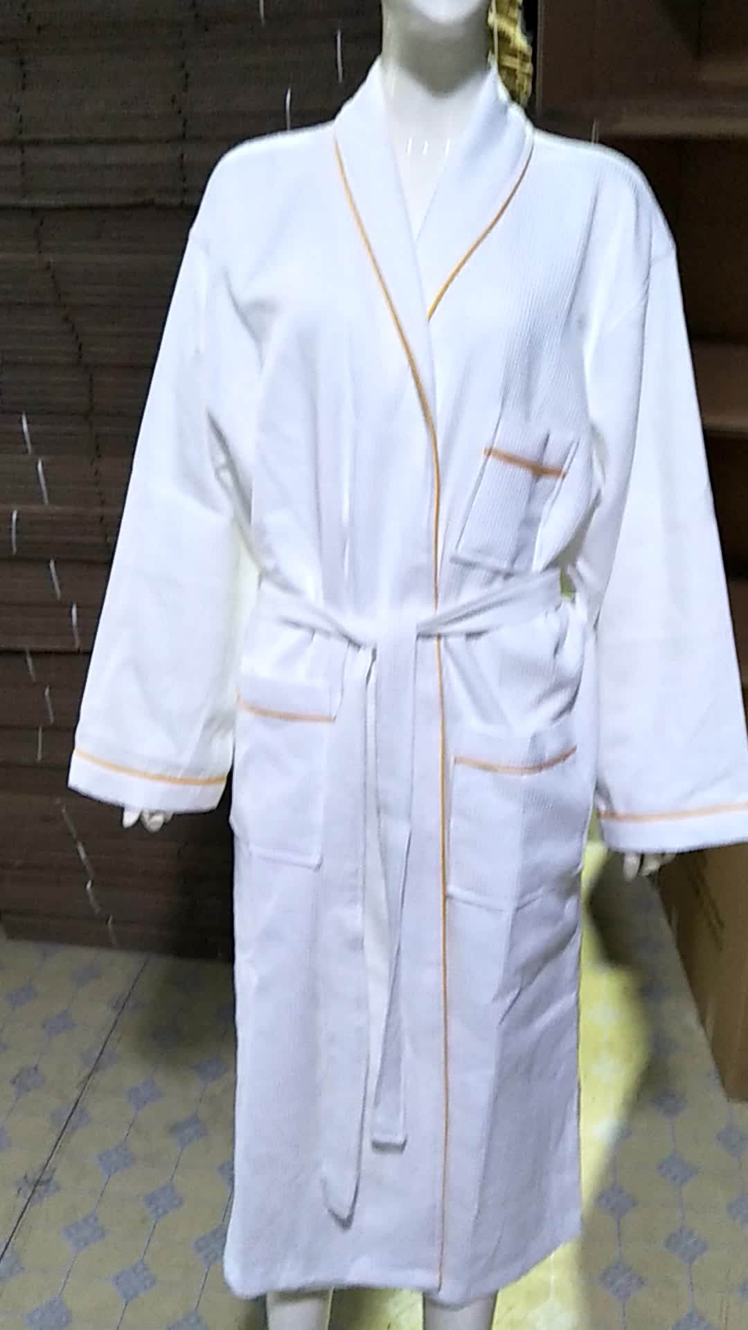 Women Men Cotton Waffle Fabric Hotel Adult Thin Bath Robe For Couples