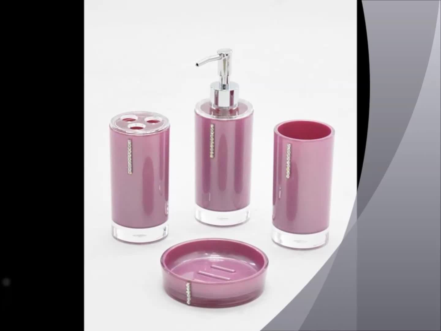 4 Pieces Set Simple Design Purple Diamond Bathroom Accessories Set Simple Design Purple Diamond