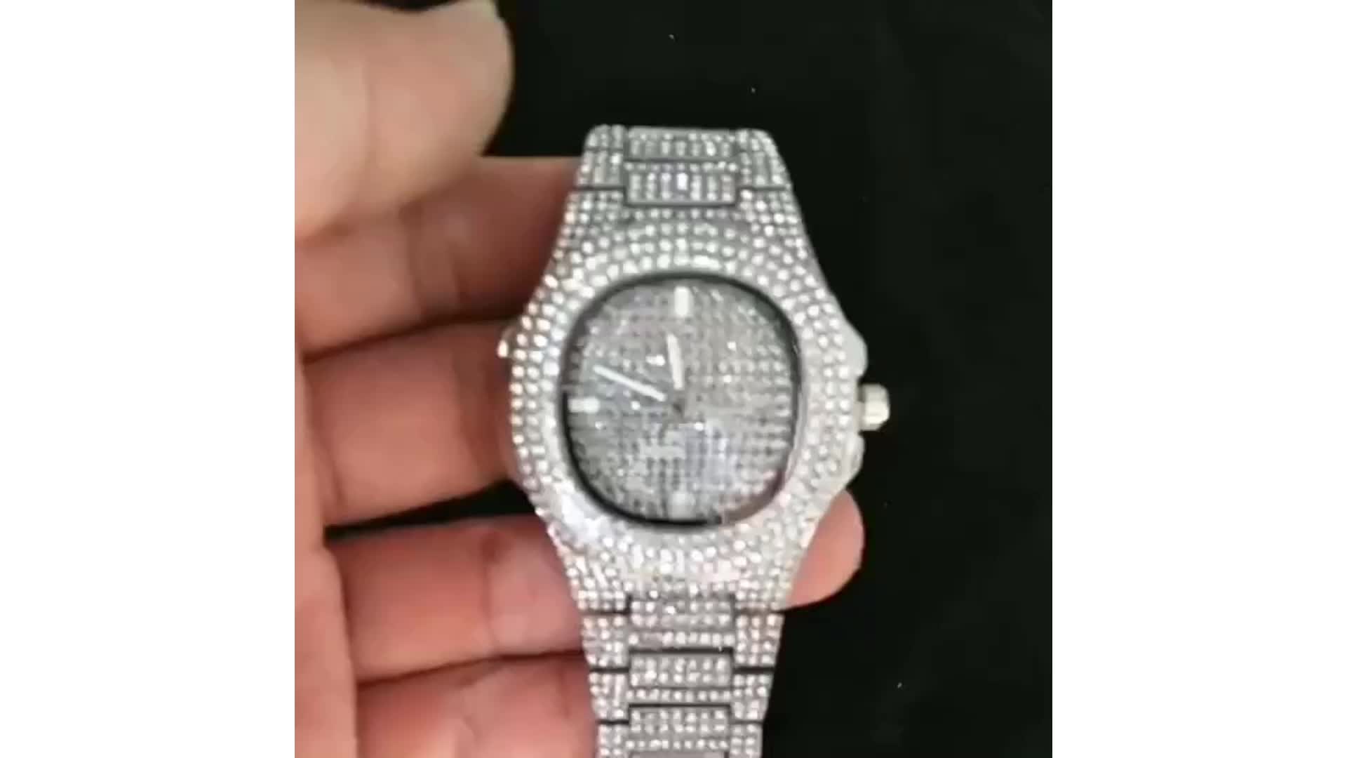 Mens Watches Luxury Brand Fashion Diamond Date Quartz Watch Iced Out
