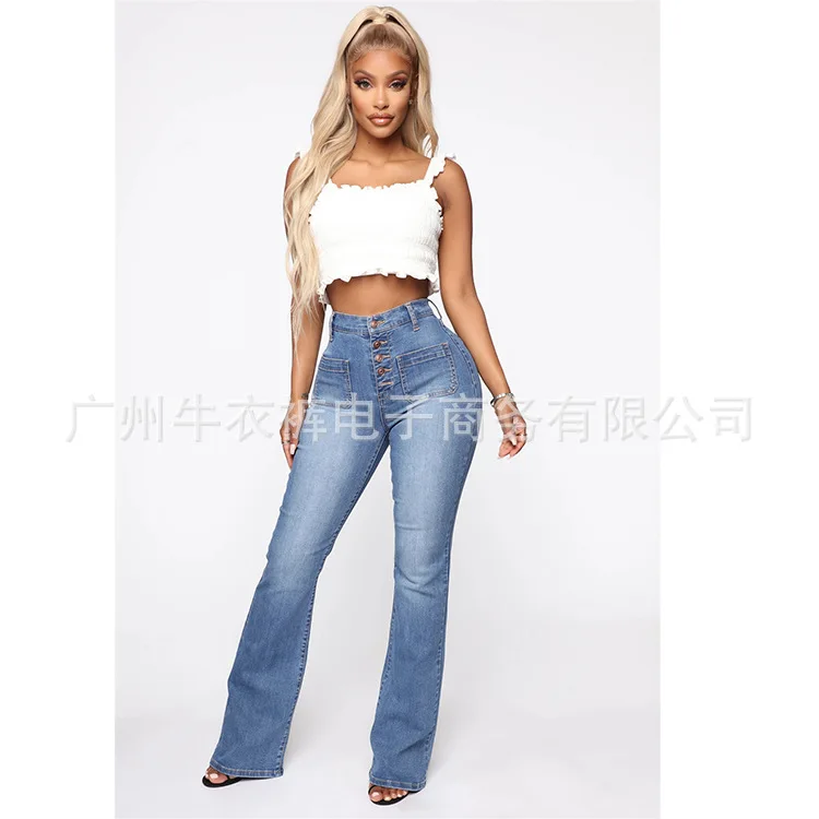 Cross-border sales of Amazon European and American AliExpress wish ladies jeans nail buckle sticker bag washed trousers jeans
