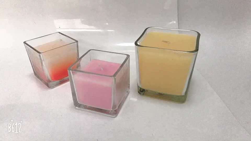 Mini Square Cube Glass Yellow Paraffin Wax Flower Scented Hot Sale
