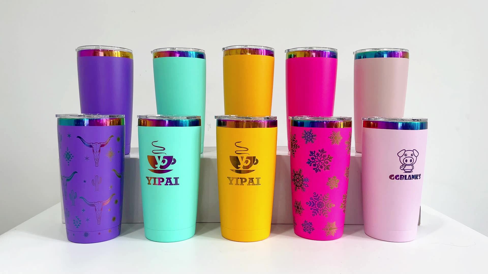 Usa Warehouse Powder Coated Colorful Holographic 20oz Rainbow Plated