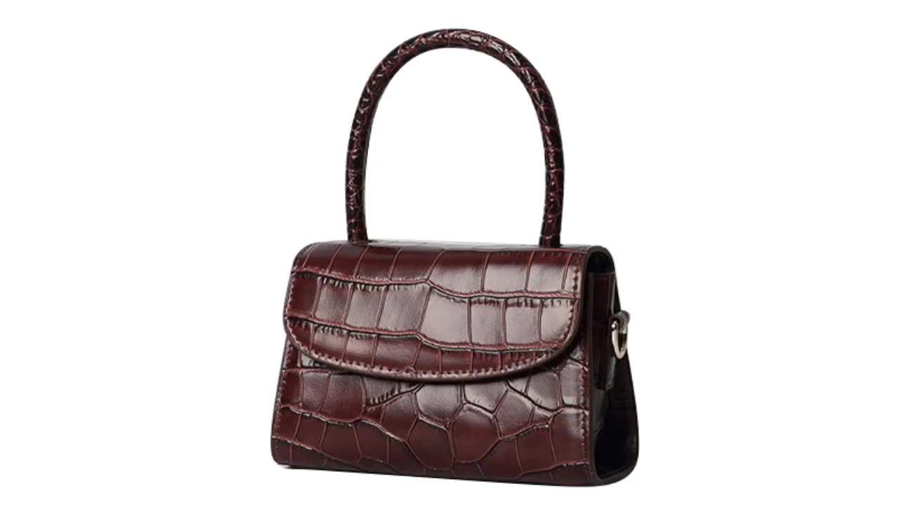 Brown Small Shoulder Bags for Women Mini Handbags with Croc Pattern