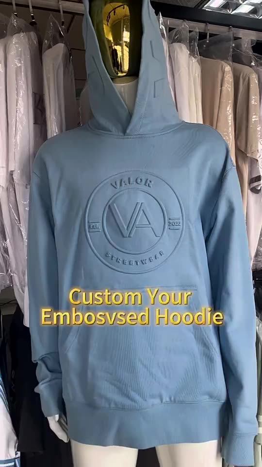 High Quality 100 Cotton Embossed Hoodie Custom Logo Blank Heavyweight French Terry Oversized