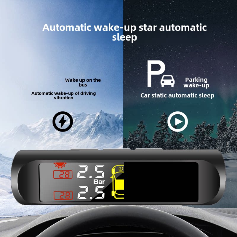 Solar-Powered Tire Pressure Monitoring System, Built-In and External, Universal for Cars, Tire Detection Monitor, Wireless