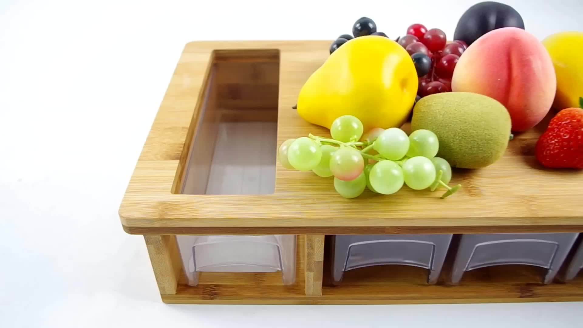 Quality Bamboo Chopping/cutting Board With 4 Plastic Drawers Cutting