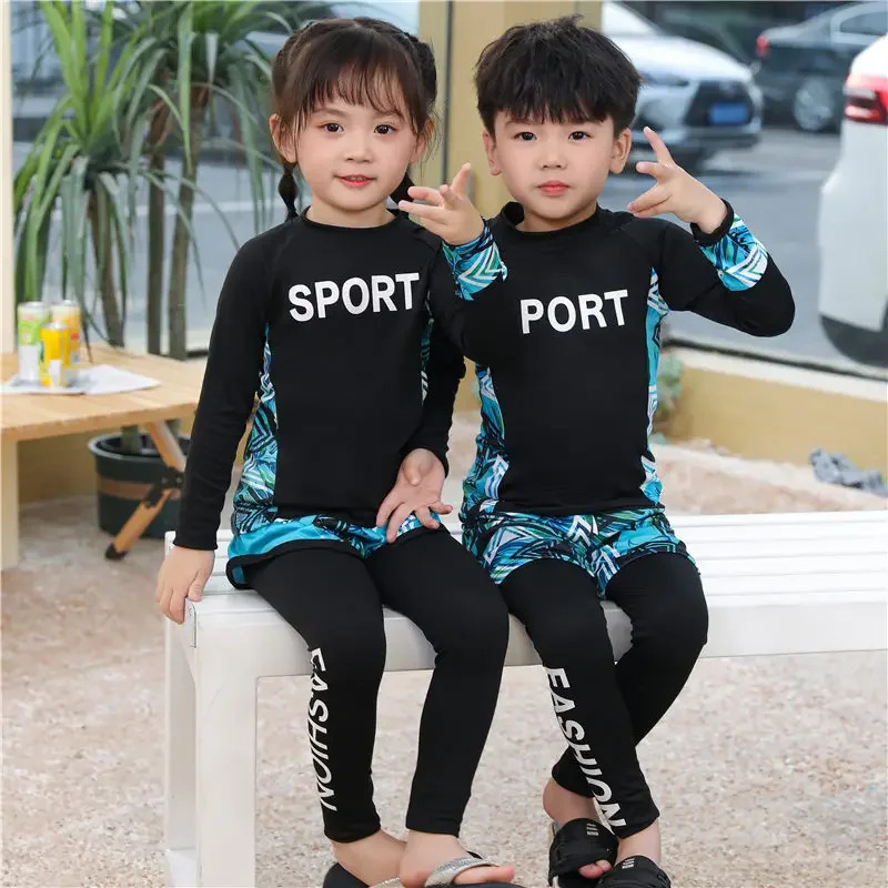 Children's swimsuit, boys 'long-sleeved sunscreen surfing suit, girls' baby parent-child hot spring quick-drying swimming suit wholesale