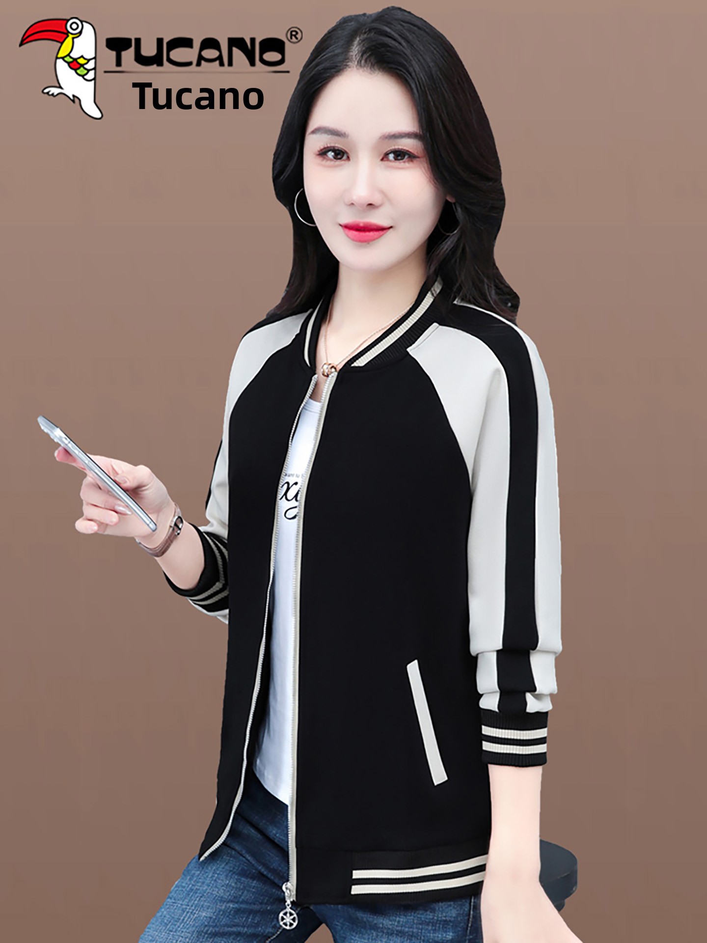 Woodpecker Early Autumn Baseball Jacket for Women, Thin 2026 New Spring and Autumn Mom Sweatshirt Jacket, Short Top