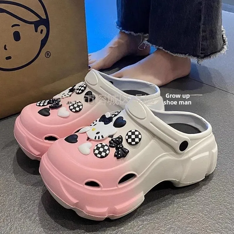 Dung-feeling Thick-soled EVA Hole Shoes Summer Women's Outer Wear Height-increasing 2024 New Non-slip Deodorant Beach Slippers