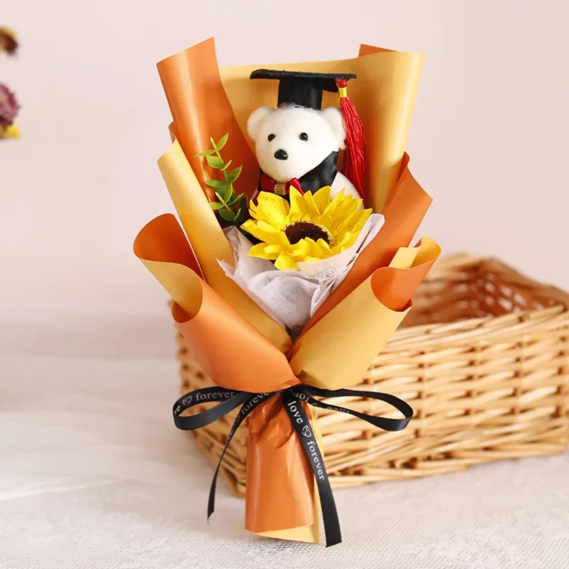 Wholesale Sunflower Kindergarten Children's School Activity Gift Graduation Graduation Ceremony Doctor Xiong Cartoon Bouquet
