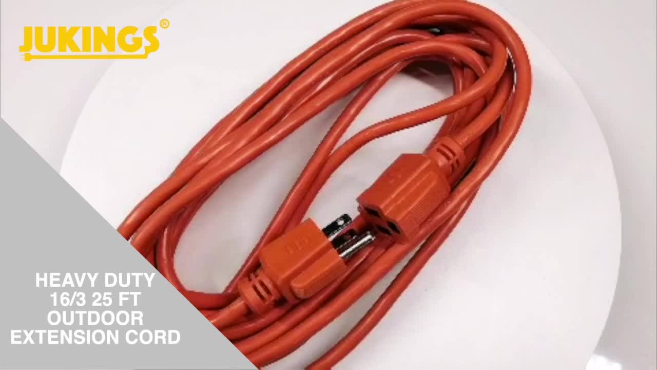 25 Ft Orange Outdoor Usa Extension Cord 16/3 Sjtw Heavy Duty Outdoor