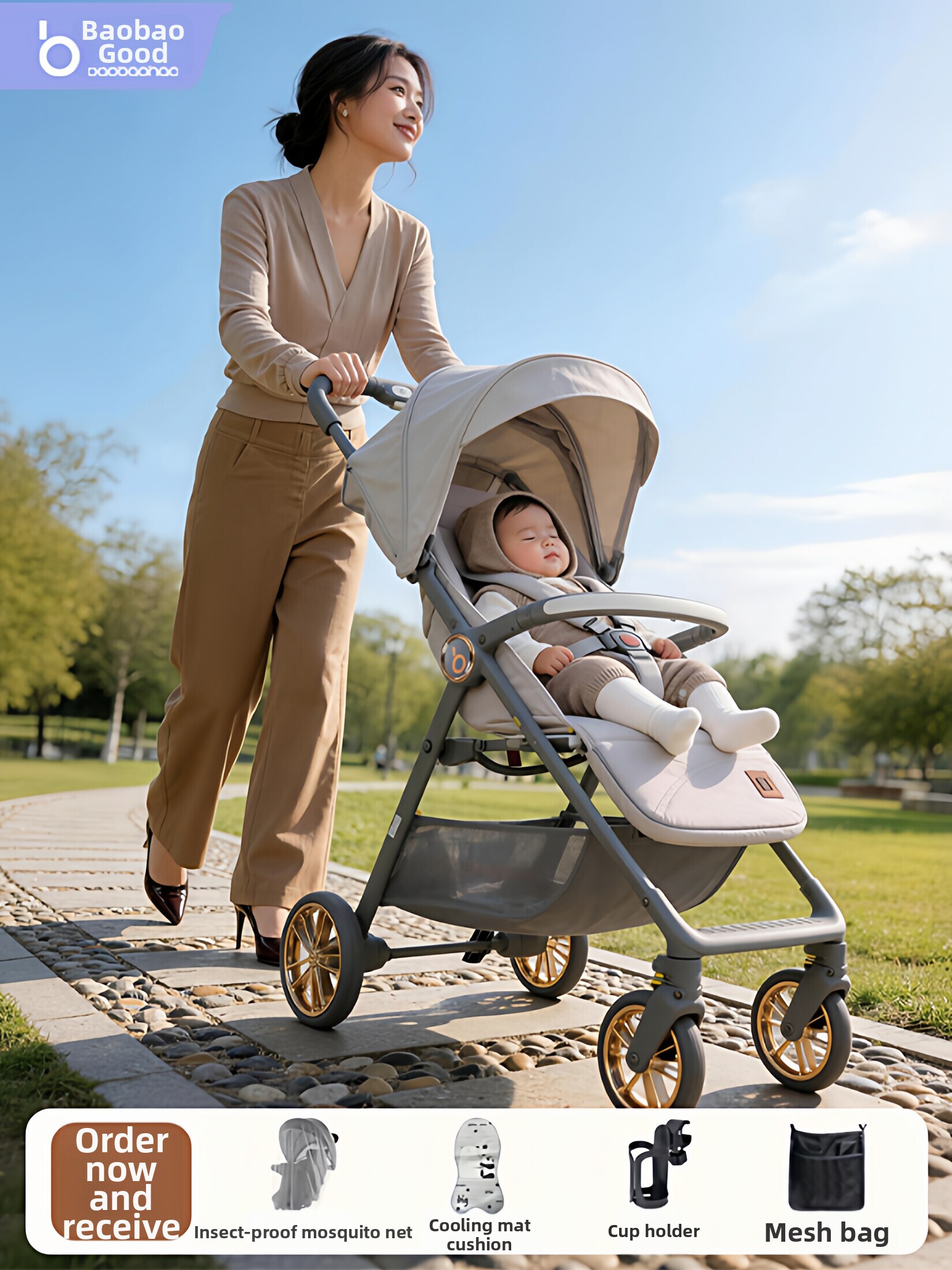 Baby Good 726 Baby Stroller Is Ultra-Light, Foldable, Four-Wheeled, Can Sit and Lie Down, Portable Stroller, Baby Stroller