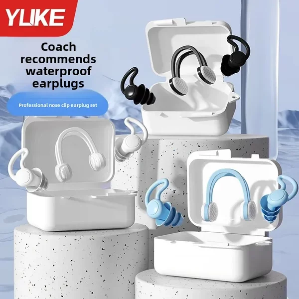Silicone Swimming Spiral Earplugs Waterproof Anti-choking Soft Nose Clip suit Boxed Spiral Earplugs in stock Wholesale