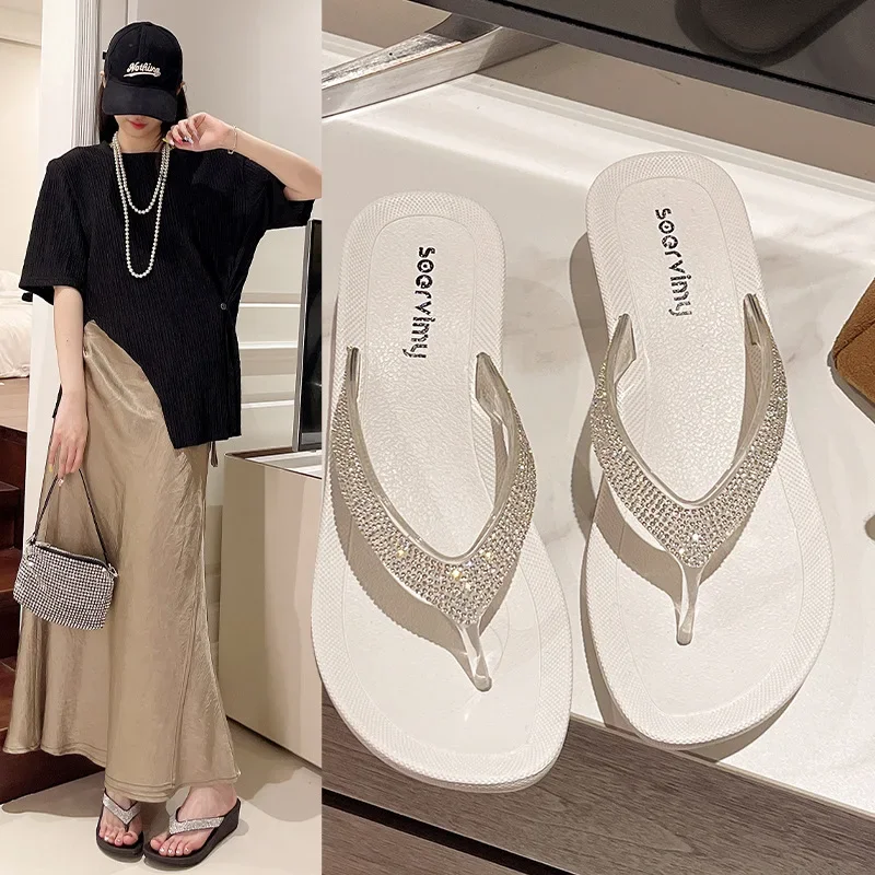 Slippers Women's Summer Outer Wear 2024 New Popular Korean Style Casual Wedge Beach Thick Bottom Non-slip Clip Flip-flops