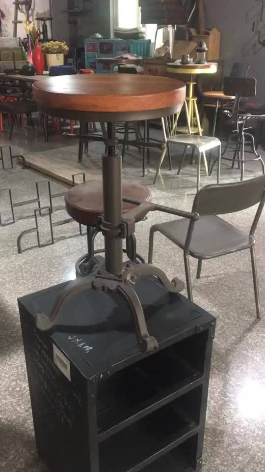 Vintage Industrial Bar Stool Reclaimed Oak Seat Cast Iron Base Bar