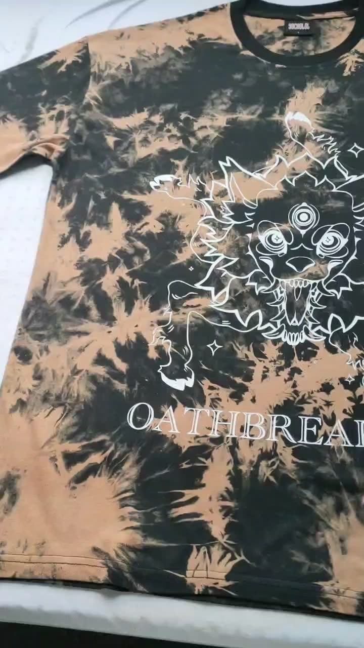 Custom logo Hip Hop 100% Cotton Bleached Tie Dye T-shirts Black