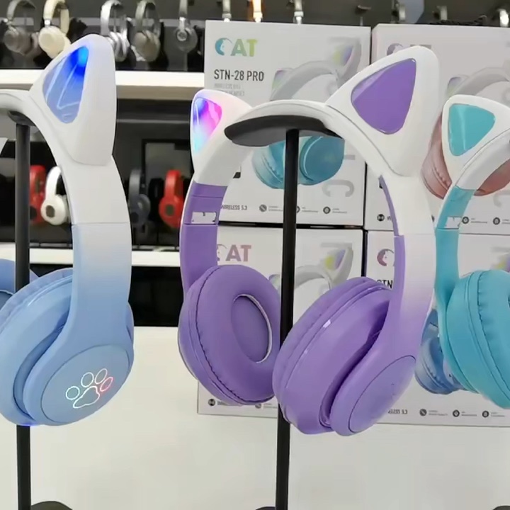 High Fashion Cute Cat Ear Design Stn28 Pro Wireless Headset Perfect