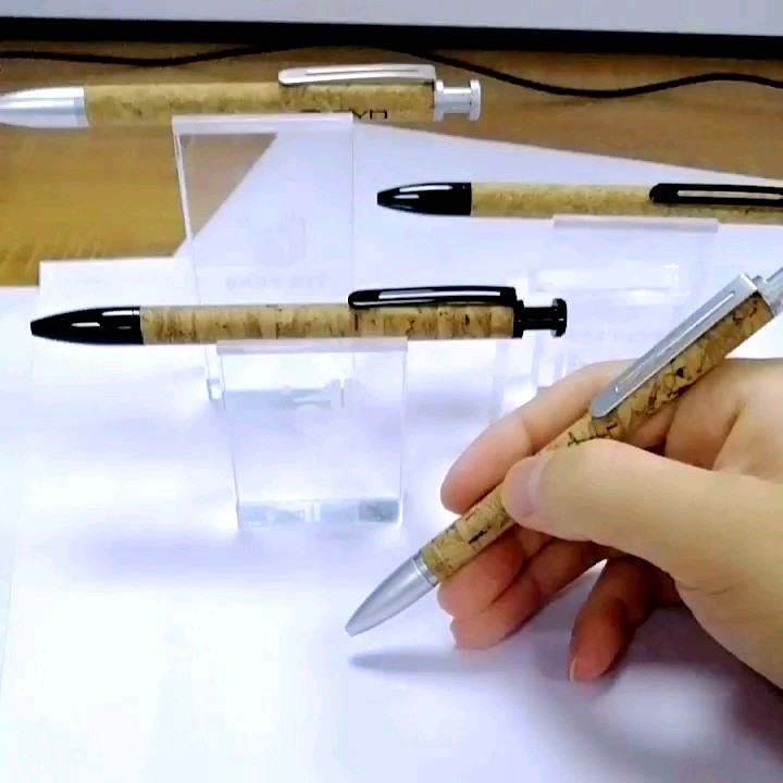 Custom Wood Grain Surface Recycled Metal Cork Eco Click Ballpoint Pen