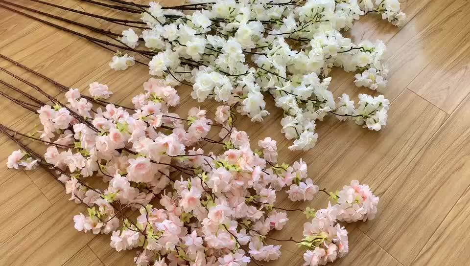Factory Artificial Hanging Silk White Cherry Blossoms Flower Branches