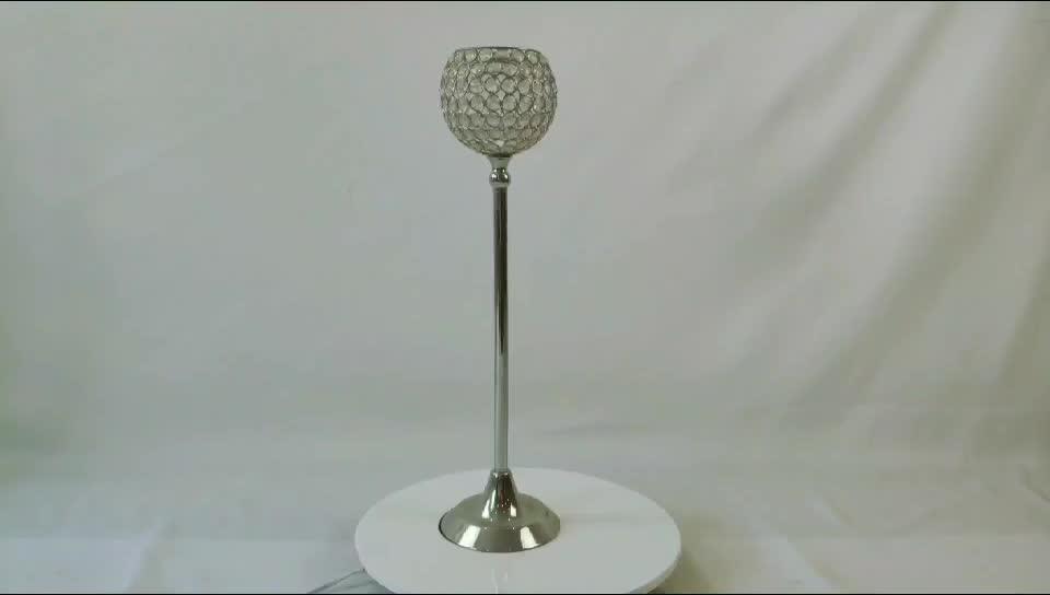 Zt02470 Gold Long Stemmed Crystal Metal Wedding Centerpiece Candle