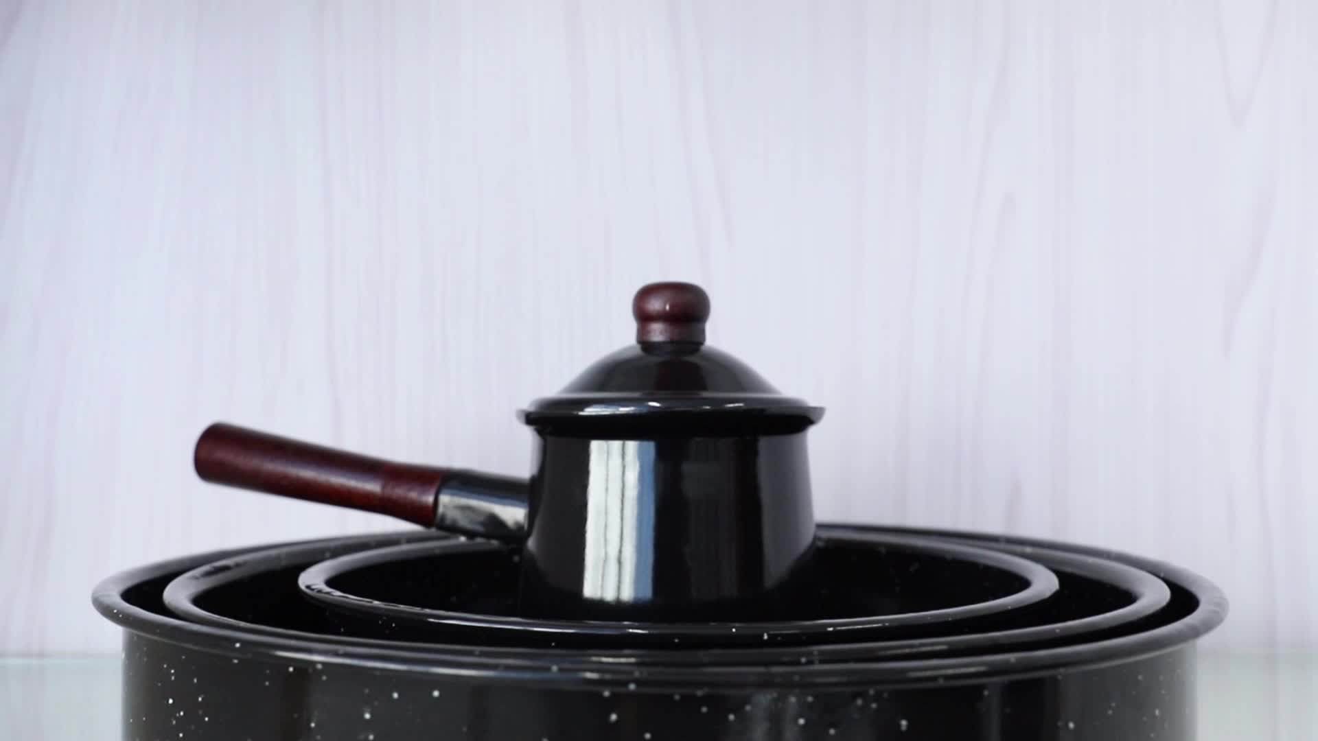 European Black Enamel Coffee Pot Cast Iron Cookware Metal Coffee Pot