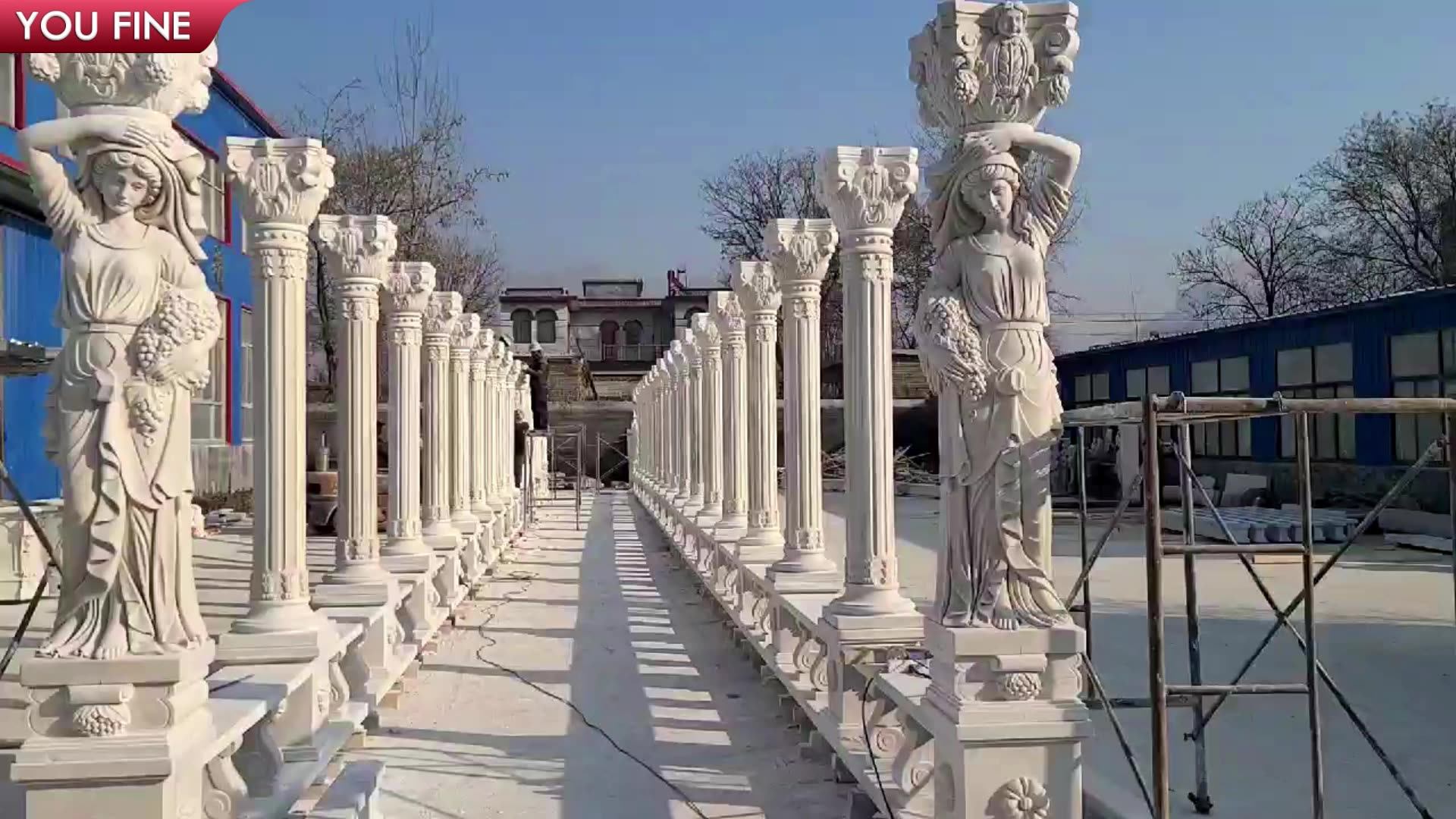 Outdoor Natural Stone Hand Carved Decoration Famous Marble Pillar