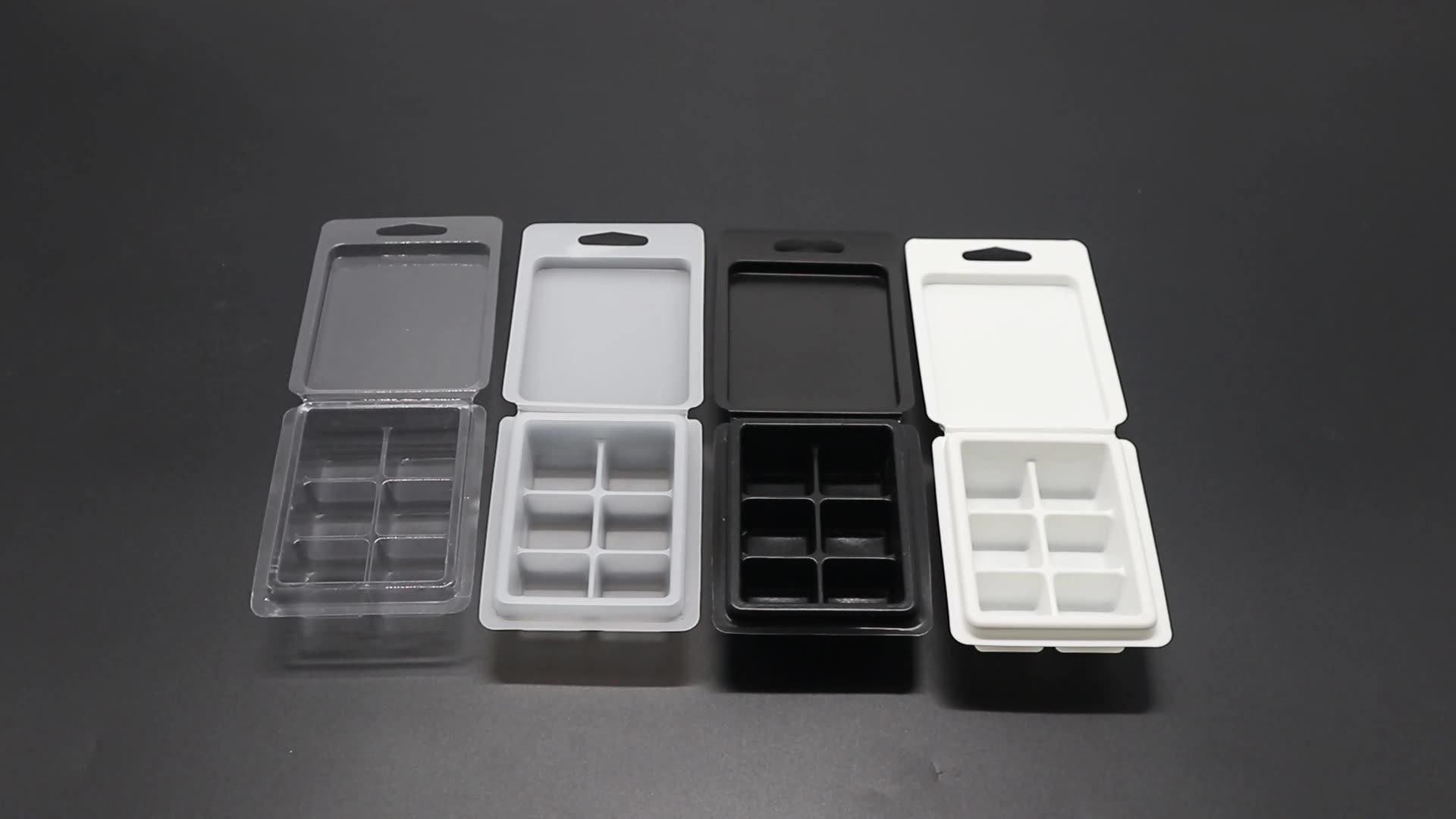 6 White Black Clear Frosted Clam Shell Packaging Blister Plastic Clamshell Wax Melt Packaging