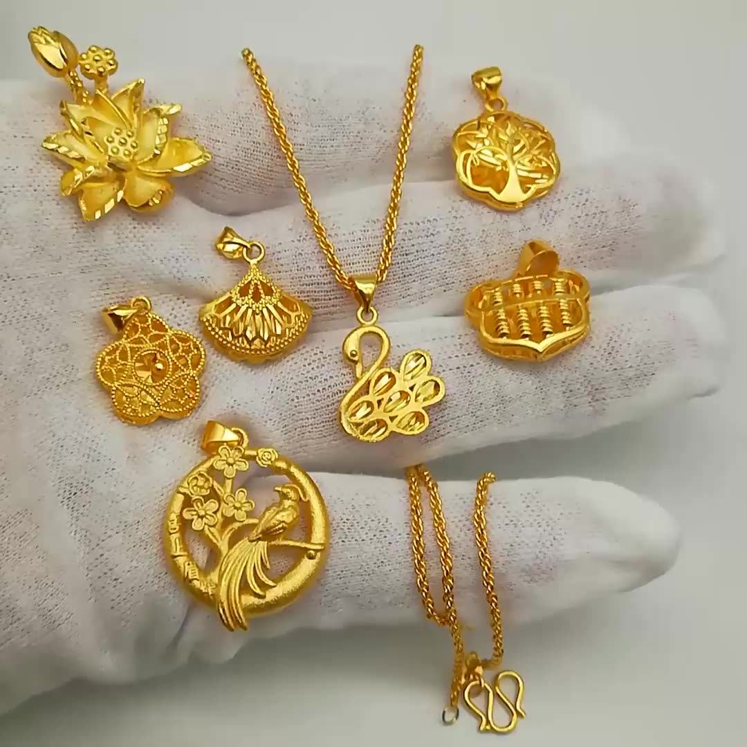 Chinese National Style Retro Lotus Pendant Vacuum Plating Thick Gold