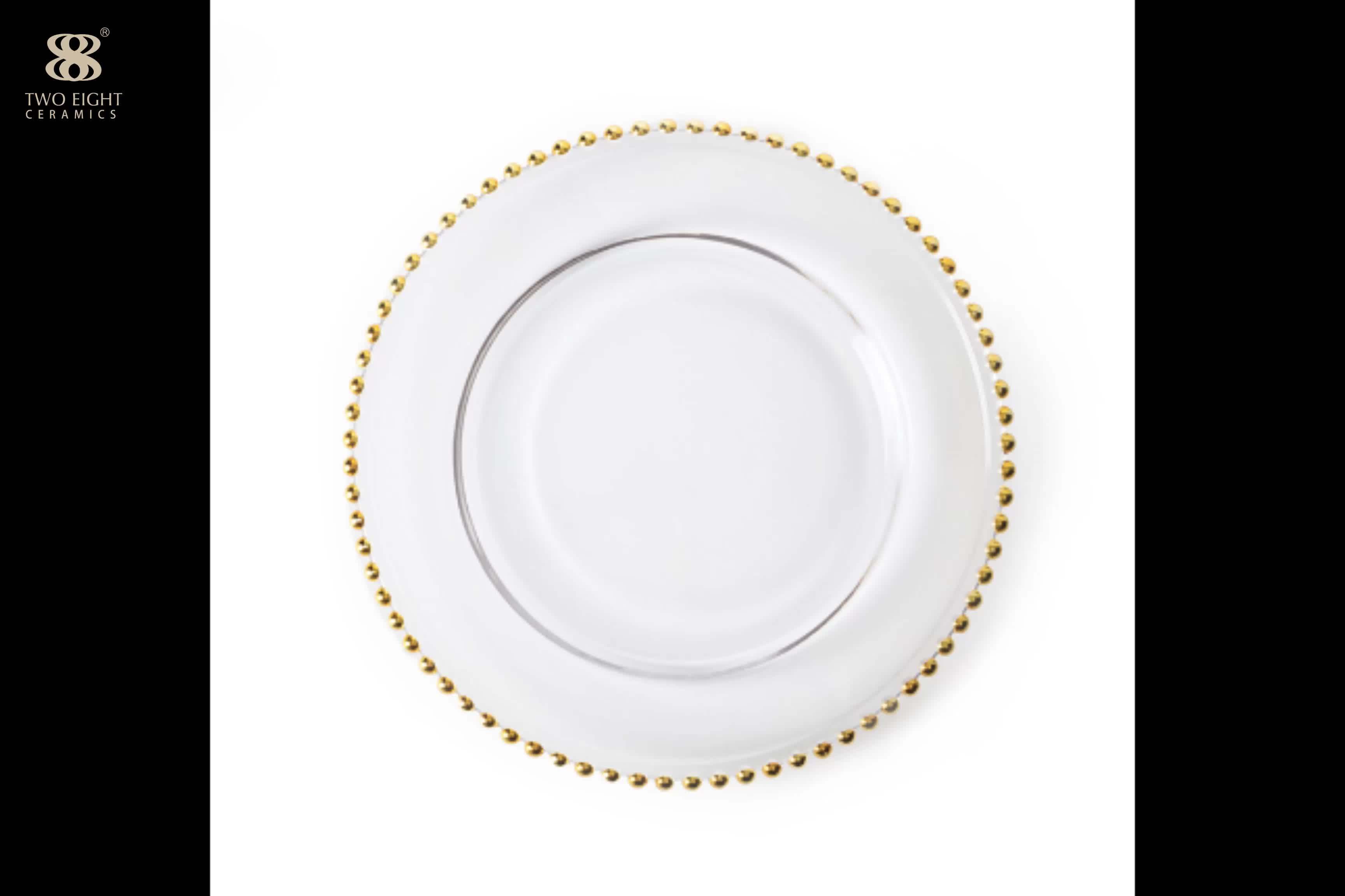 Cheap Wholesale Bulk 13'' Gold Rim Clear Glass Decorative Beaded Under