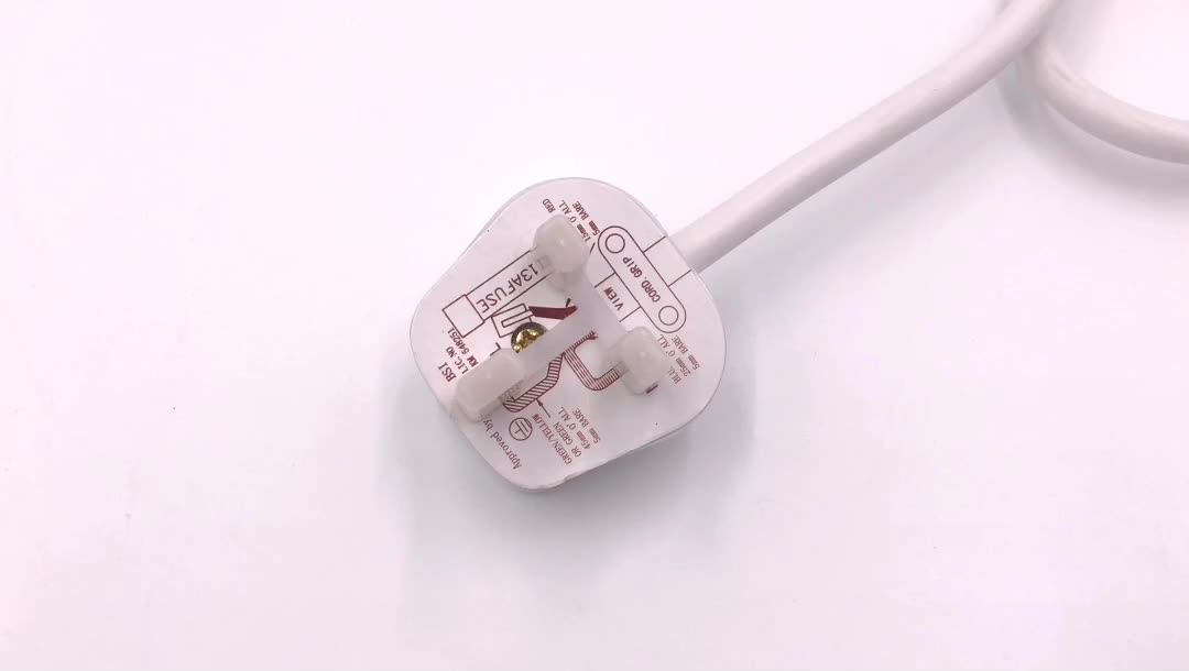 Uk White H05vvf 3g1.5mm2 Power Cords,3 Prong Flat Plug Power Cord For