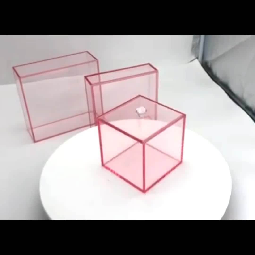 Square Pink And Clear Acrylic Gift Box With Pulling Lid For Acrylic Box