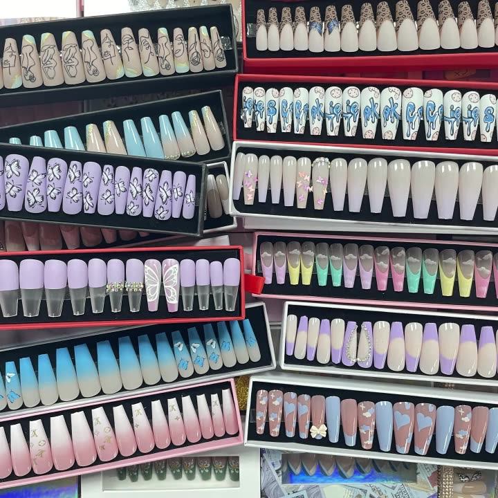 Press On Nails Brown Wave Golden Glitter Power Acrylic Artificial