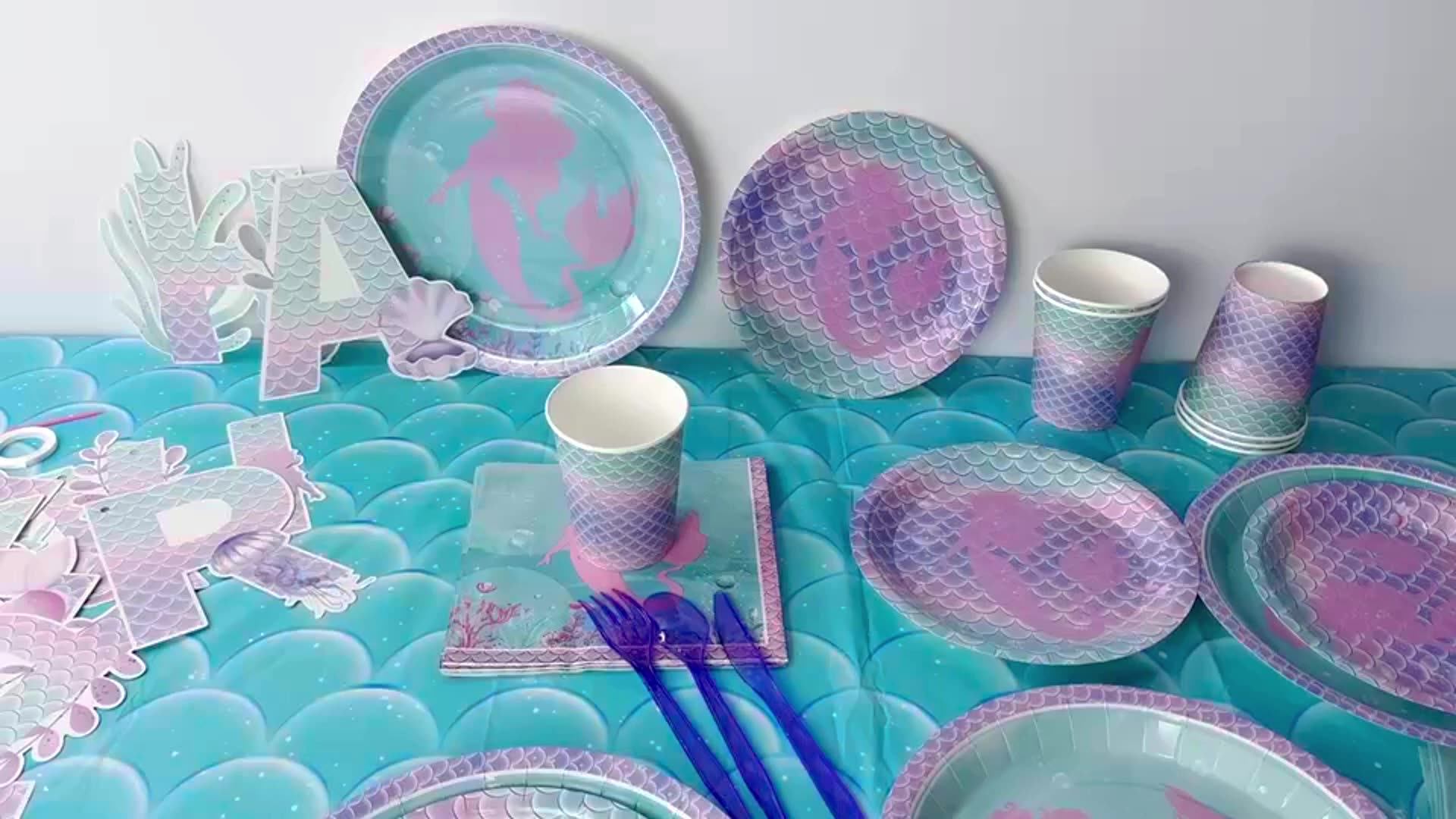 Damai Mermaid Theme Disposable Tableware For Party Paper Plates Cups