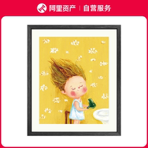 Ah Meow (Hairdresser) Limited Edition Cute Healing Living Room Childrens Room Decoration Hanging Picture with Framing