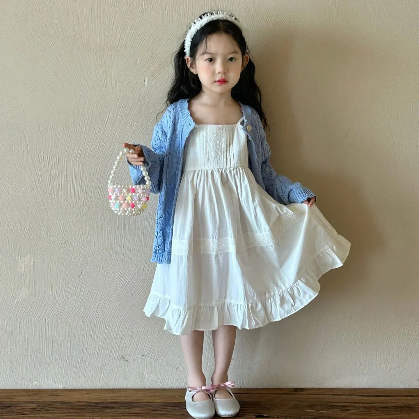Girls Knitted Coat 2025 Spring New Children 2-7 Years Old Korean Sweater Cardigan Children's dress Fashion