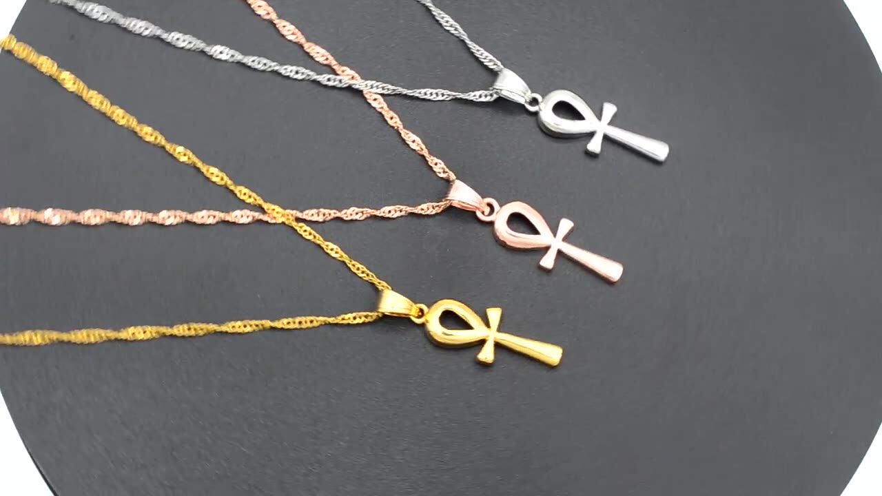Pendentif Ankh égyptien En Plaqué Or 18k - Collier Croix égyptienne Femme 45cm