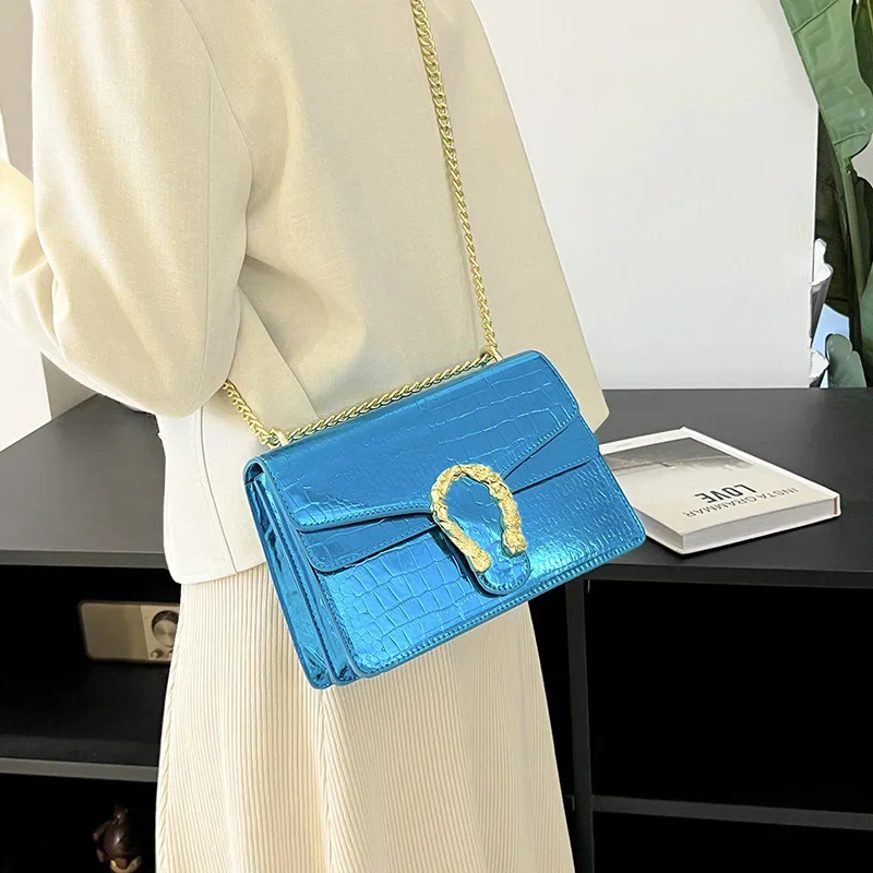 2023 New Crocodile Style Women's Bag European and American Simple Chain Bag Crossbody Shoulder Bag Popular High-end Sense Bag for Women