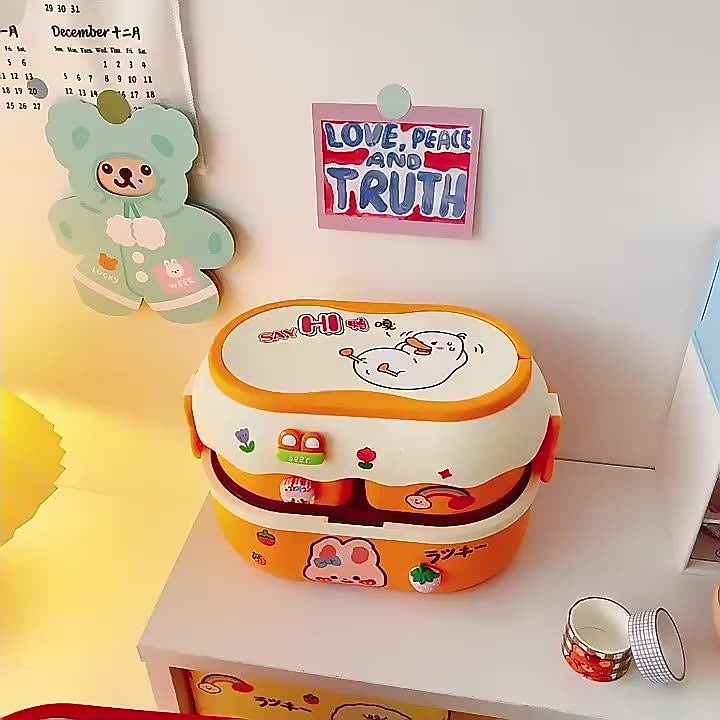 K68 Plastic Round Portable Microwave Bento Box Children Student