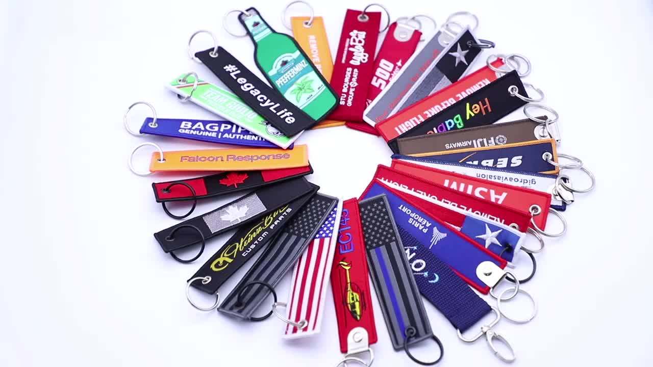 Customized Black Embroidery Logo Flight Keychain Key Tag Buy Flight