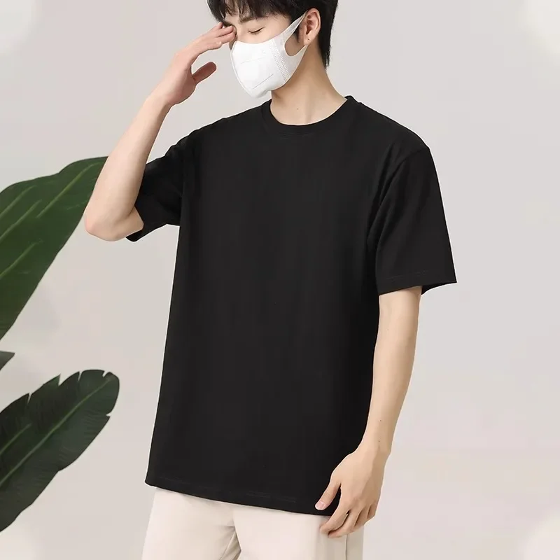 American heavy solid color T-shirt for men's summer new trendy white short-sleeved Japanese men's bottoming half-sleeved top