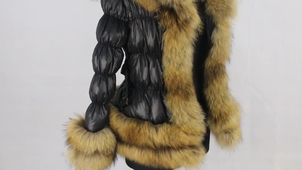 Factory Pure Fur Down Coat Luxury Real Raccoon Fur Trim Winter Down Fur Coat Buy Raccoon Fur