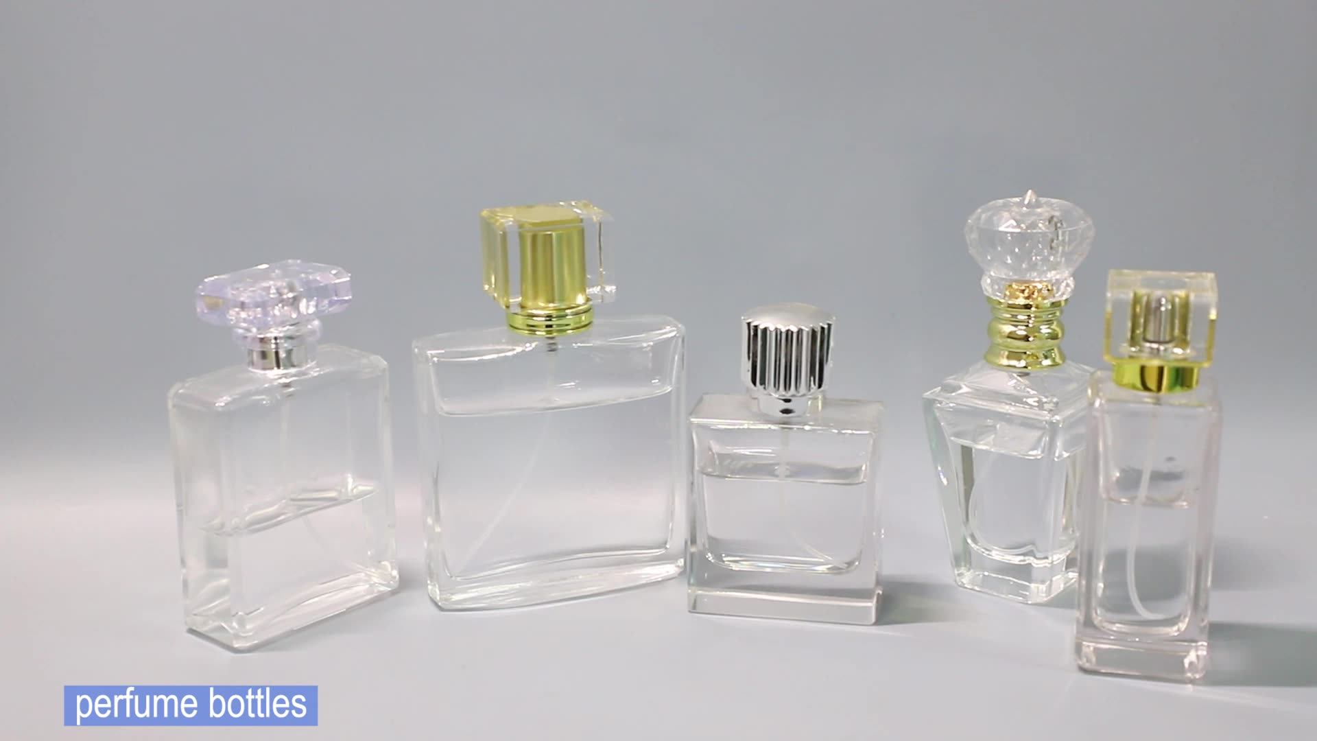50ml Square Perfume Bottle With Black And Gold Crimped Cap In Stock