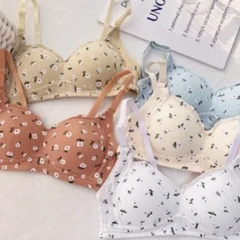 Sweet Floral Women's Wire-Free Bra: Thin, Comfortable Design for Small Busts, Perfect for Middle and High School Girls
