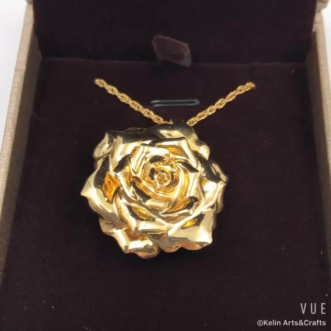 Most Popular 24k Pure Gold Dipped Gold Plated Real Rose Necklace