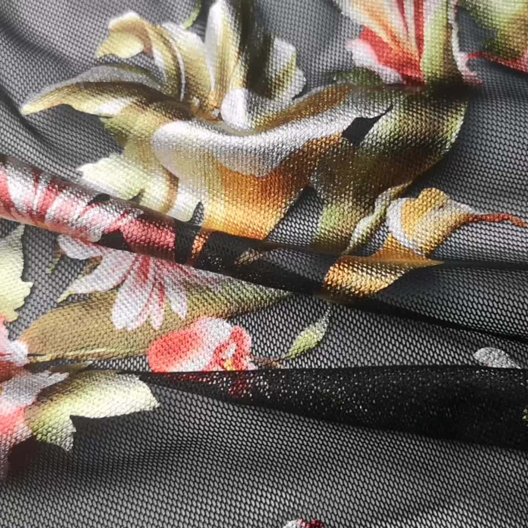 Spandex Foil Print Fabric Gold Digital Foil Print Nylon Elastic Tulle
