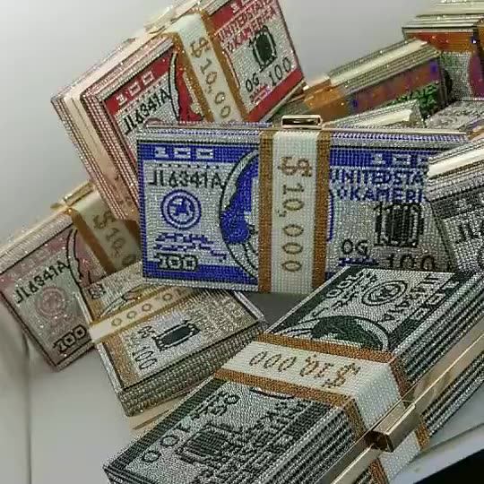 Crystal Evening Bags Small Square Bag USD Dollar Clutch Purse With