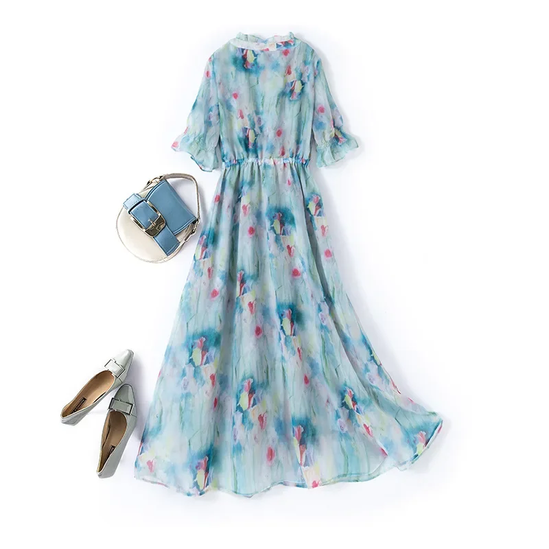 Women's Plus Size French Elegant Printed Dress 2023 Summer New Chubby Chiffon Midi Dress