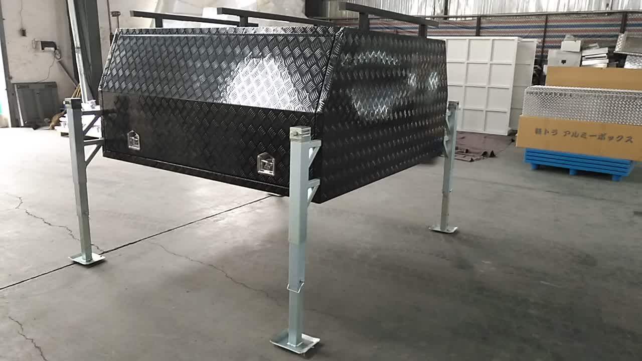 Aluminum Black Truck Tool Box Truck Canopy With Three Doors And Racks