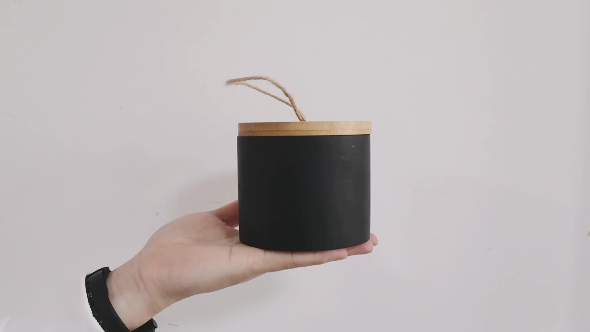 Cement Candle Container Jar With Wood Lid Empty Wax Candle Concrete