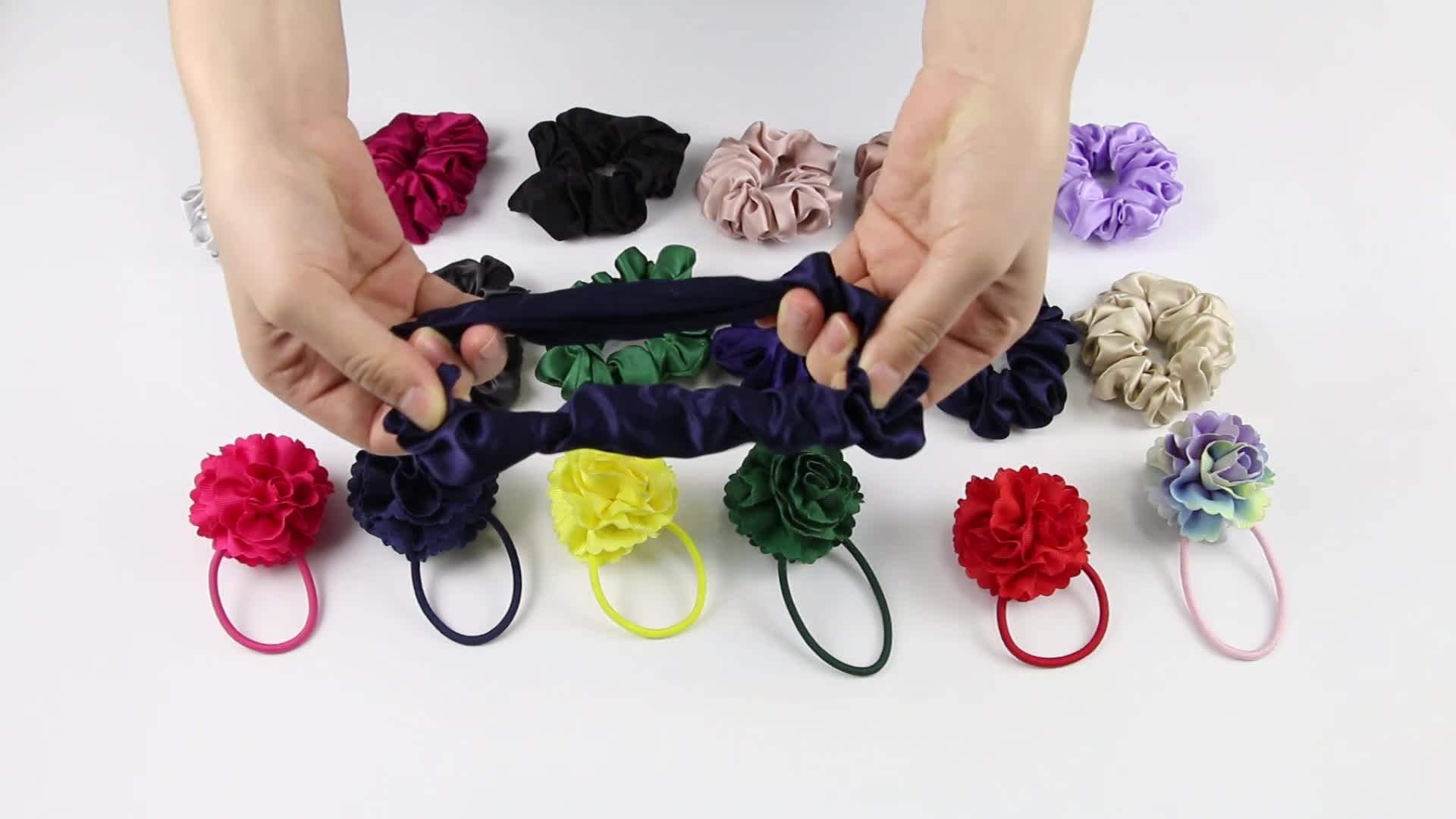 Bulk Woman Large Chiffon Satin Fabric Curly Hair Ties Elastic Custom